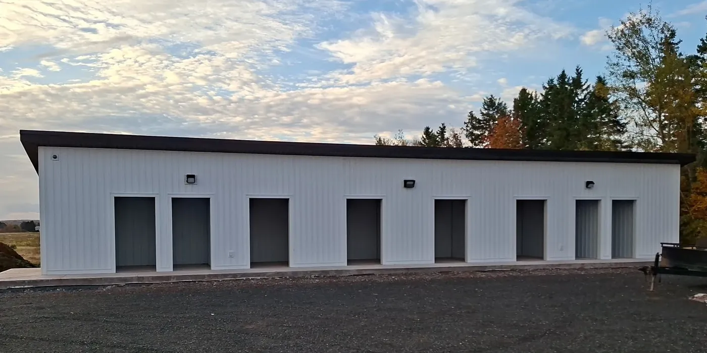 The storage building at Pooles Corner, a row of individual locker doors